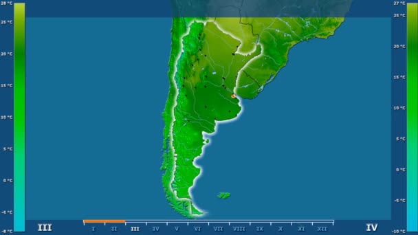 Gemiddelde Temperatuur Maand Het Gebied Van Argentinië Met Geanimeerde Legend — Stockvideo