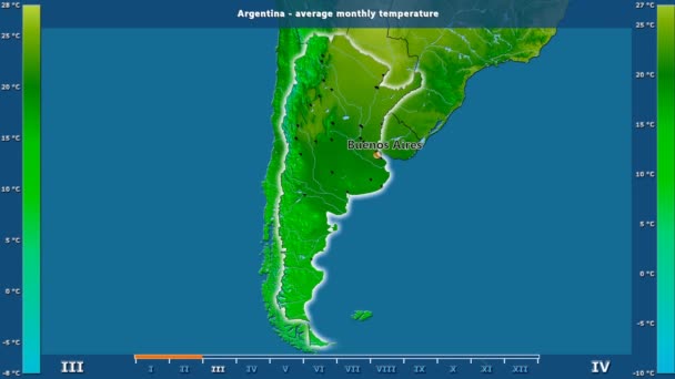 Temperatura Media Mensual Zona Argentina Con Leyenda Animada Etiquetas Inglesas — Vídeos de Stock