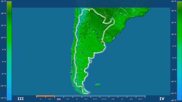 Temperatura Mínima Por Mes Área Argentina Con Leyenda Animada Forma — Vídeos de Stock