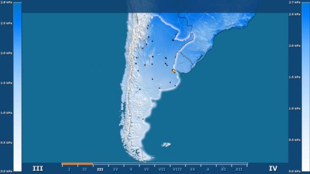 Pressão Vapor Água Por Mês Área Argentina Com Lenda Animada — Vídeo de Stock