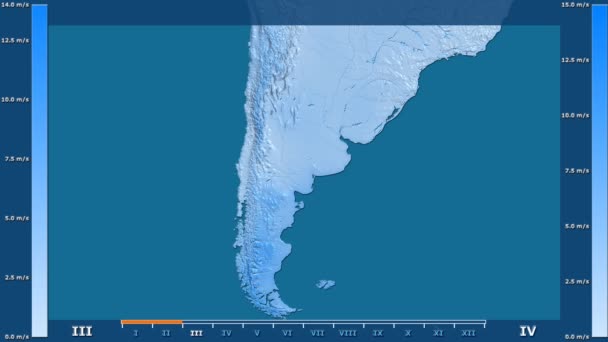 Velocidade Vento Por Mês Área Argentina Com Legenda Animada Sombreador — Vídeo de Stock