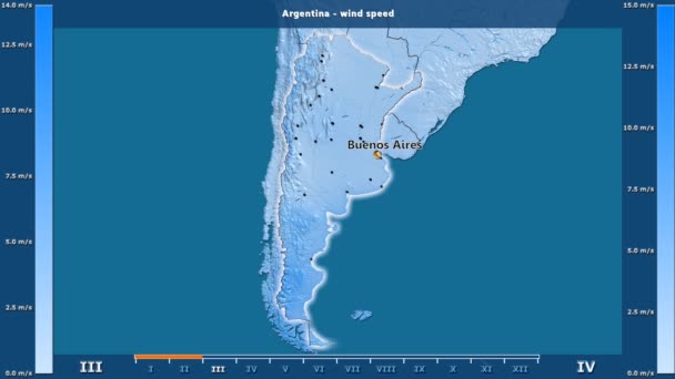 Wind Speed Month Argentina Area Animated Legend English Labels Country — Stock Video