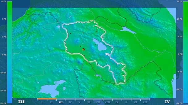 Gemiddelde Temperatuur Maand Het Gebied Van Armenië Met Geanimeerde Legend — Stockvideo