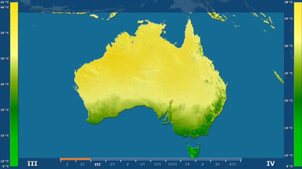 Temperatura Máxima Por Mes Área Australia Con Leyenda Animada Sombreado — Vídeos de Stock