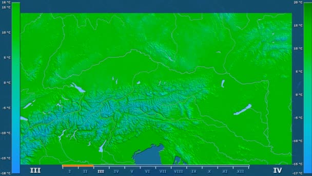 Temperatura Máxima Por Mes Área Austria Con Leyenda Animada Sombreado — Vídeo de stock