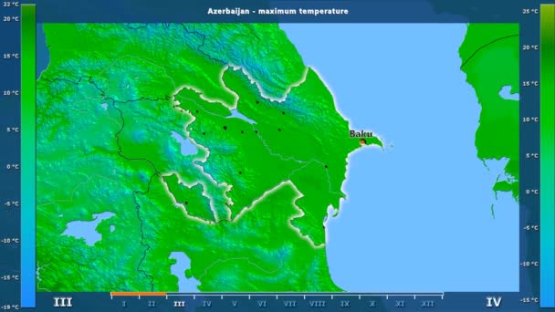 Temperatura Máxima Por Mês Área Azerbaijão Com Legenda Animada Etiquetas — Vídeo de Stock