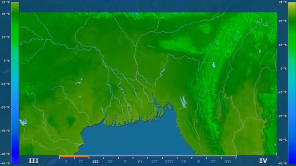 Temperatura Mínima Por Mês Área Bangladesh Com Legenda Animada Sombreador — Vídeo de Stock