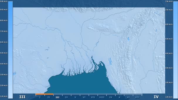 Wind Speed Month Bangladesh Area Animated Legend Raw Color Shader — Stock Video