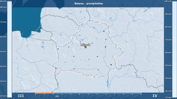 Precipitation Month Belarus Area Animated Legend English Labels Country Capital — Stock Video