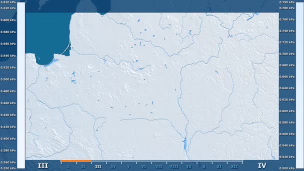 Давление Водяного Пара Месяцам Территории Беларуси Анимированной Легендой Сырым Цветным — стоковое видео