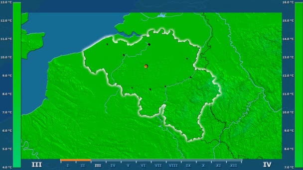 Temperatura Máxima Por Mês Área Bélgica Com Lenda Animada Forma — Vídeo de Stock