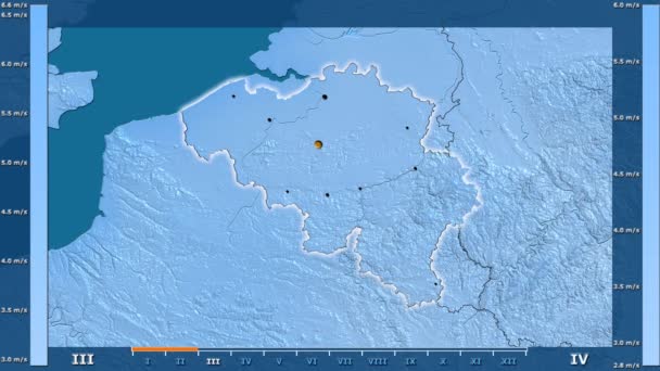 Velocità Del Vento Mese Nella Zona Del Belgio Con Leggenda — Video Stock