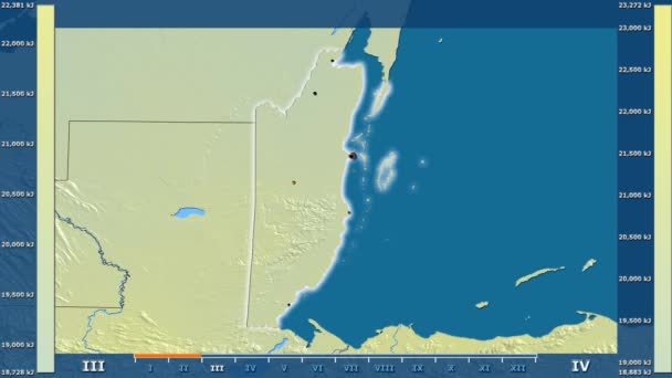 Zonnestraling Maand Het Gebied Van Belize Met Geanimeerde Legend Gloeiende — Stockvideo