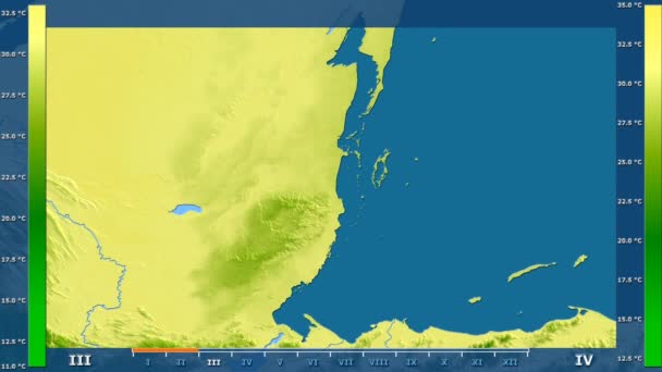 Temperatura Máxima Por Mês Área Belize Com Legenda Animada Sombreador — Vídeo de Stock