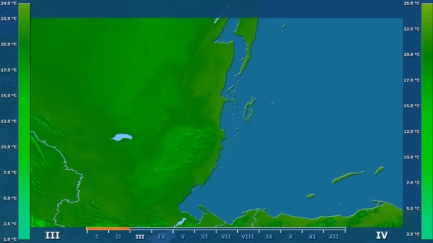 Minimum Temperature Month Belize Area Animated Legend Raw Color Shader — Stock Video