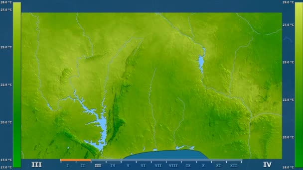 Minimum Temperature Month Benin Area Animated Legend Raw Color Shader — Stock Video