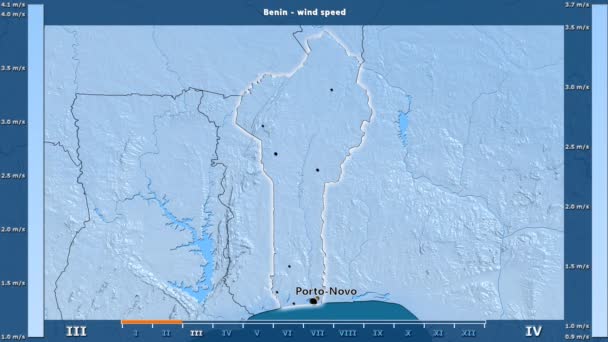 Wind Speed Month Benin Area Animated Legend English Labels Country — Stock Video