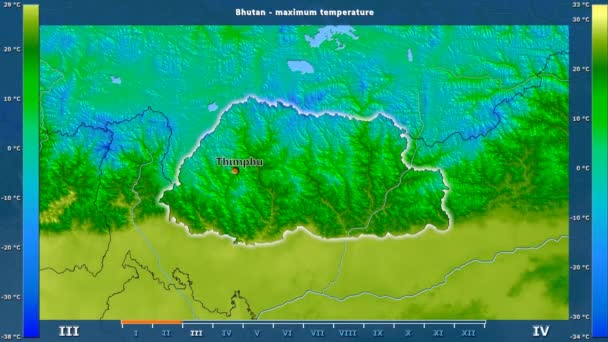 Temperatura Máxima Por Mes Área Bután Con Leyenda Animada Etiquetas — Vídeos de Stock