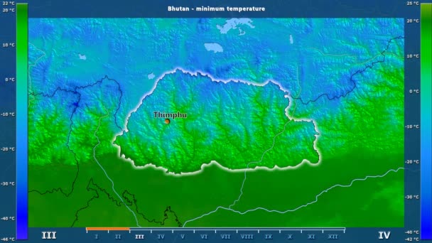 Temperatura Mínima Por Mes Área Bután Con Leyenda Animada Etiquetas — Vídeos de Stock