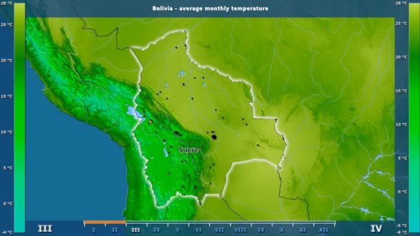 Temperatura Media Mensual Área Bolivia Con Leyenda Animada Etiquetas Inglesas — Vídeos de Stock