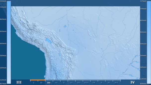 Velocidade Vento Por Mês Área Bolívia Com Lenda Animada Sombreador — Vídeo de Stock