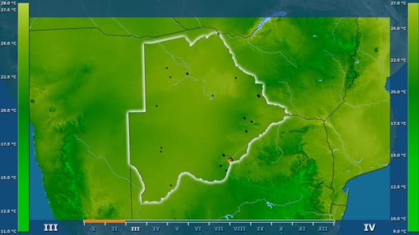 Temperatura Média Por Mês Área Botsuana Com Lenda Animada Forma — Vídeo de Stock