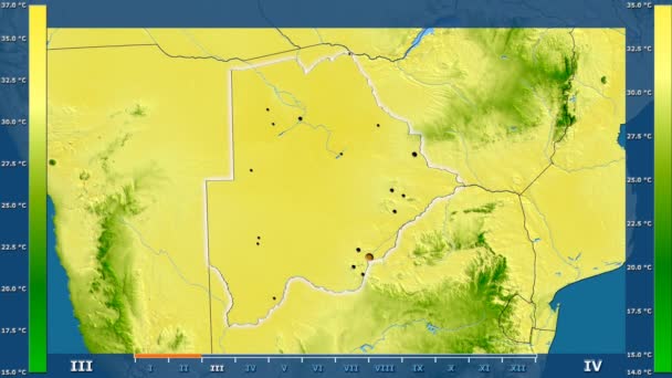 Maximale Temperatuur Maand Het Gebied Van Botswana Met Geanimeerde Legend — Stockvideo