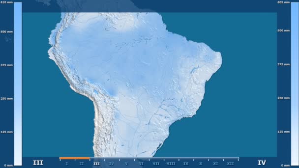 Precipitación Por Mes Área Brasil Con Leyenda Animada Sombreado Color — Vídeo de stock