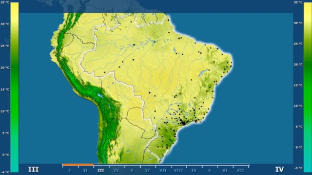 Maximum Temperature Month Brazil Area Animated Legend Glowing Shape Administrative — Stock Video