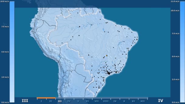 Wind Speed Month Brazil Area Animated Legend Glowing Shape Administrative — Stock Video