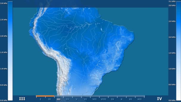 水汽压力按月在巴西地区与动画传奇 原始的颜色着色器 球极投影 — 图库视频影像