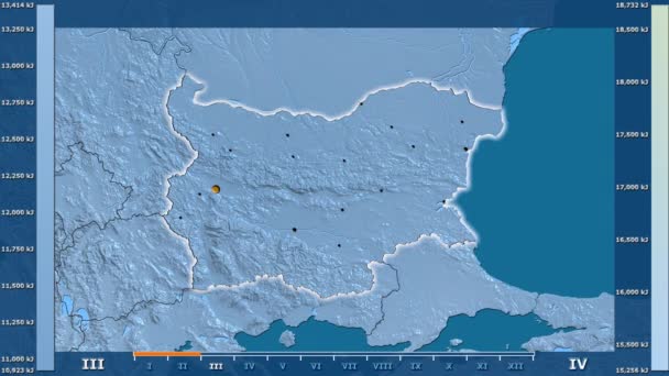 Solar Radiation Month Bulgaria Area Animated Legend Glowing Shape Administrative — Stock Video