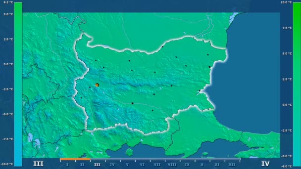 Temperatura Mínima Por Mês Área Bulgária Com Lenda Animada Forma — Vídeo de Stock