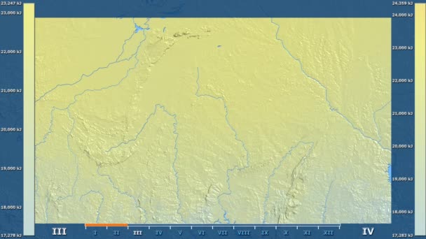 Solstrålning Månad Området Burkina Faso Med Animerade Legend Raw Färg — Stockvideo