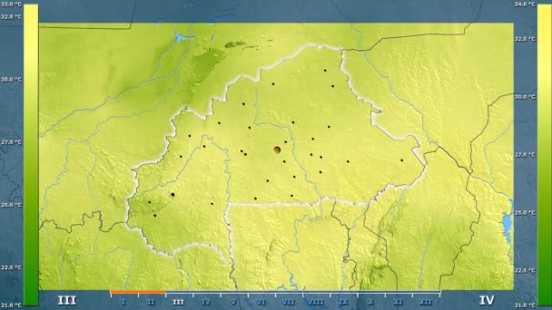 Average Temperature Month Burkina Faso Area Animated Legend Glowing Shape — Stock Video