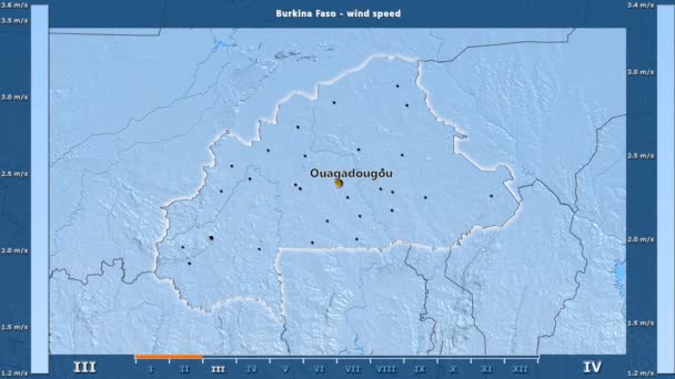 Wind Speed Month Burkina Faso Area Animated Legend English Labels — Stock Video