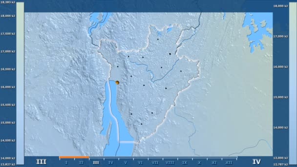Burundi Alanda Animasyonlu Gösterge Parlayan Şekli Idari Sınırları Ana Şehirler — Stok video