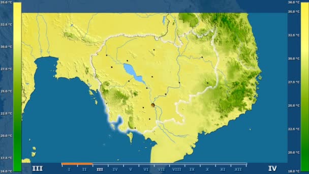 Temperatura Máxima Por Mes Área Camboya Con Leyenda Animada Forma — Vídeos de Stock