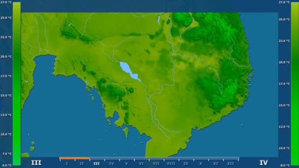 Minimum Temperatuur Maand Het Gebied Van Cambodja Met Geanimeerde Legend — Stockvideo