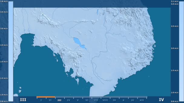 Velocità Del Vento Mese Nell Area Cambogiana Con Leggenda Animata — Video Stock