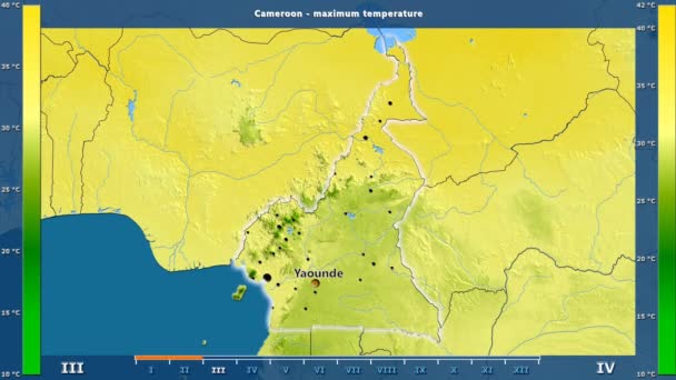 Maximale Temperatur Pro Monat Kamerungebiet Mit Animierter Legende Englische Beschriftung — Stockvideo