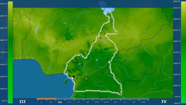 Temperatura Minima Mensile Nell Area Del Camerun Con Leggenda Animata — Video Stock