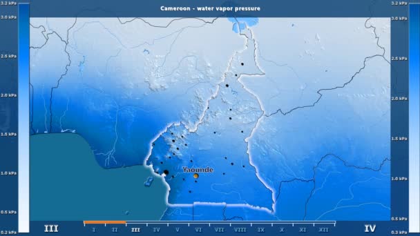 Vattenånga Trycket Månad Kamerun Område Med Animerade Legend Engelska Etiketter — Stockvideo