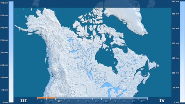 Niederschlag Pro Monat Der Gegend Von Canada Mit Animierten Legende — Stockvideo