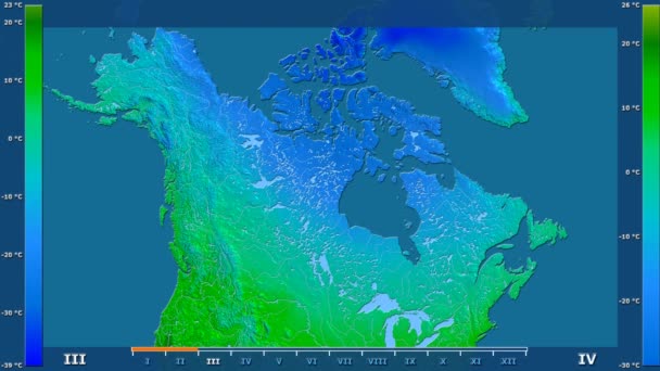 Temperatura Máxima Por Mes Área Canadá Con Leyenda Animada Sombreador — Vídeo de stock