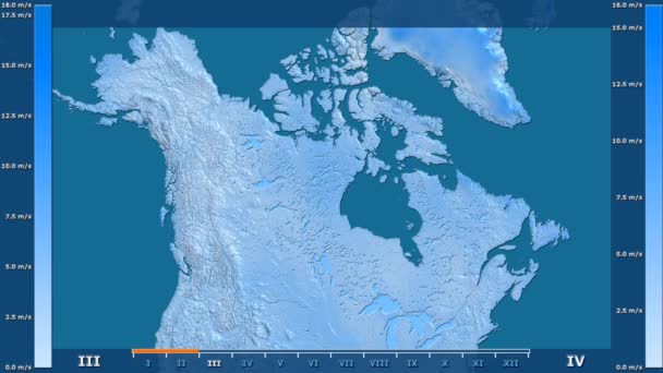 Wind Speed Month Canada Area Animated Legend Raw Color Shader — Stock Video