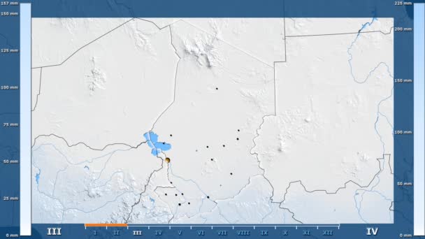 Précipitations Mensuelles Dans Région Tchad Avec Légende Animée Forme Rayonnante — Video