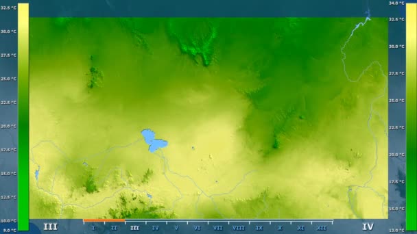 Temperatura Media Por Mes Área Chad Con Leyenda Animada Sombreado — Vídeo de stock