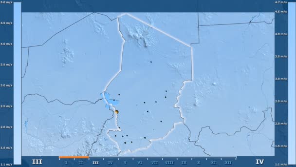 Velocità Del Vento Mese Nell Area Del Ciad Con Leggenda — Video Stock