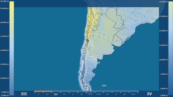 Solar Radiation Month Chile Area Animated Legend Glowing Shape Administrative — Stock Video